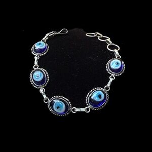 Mystic Blue Evil Eye Bracelet with Silver Detailing